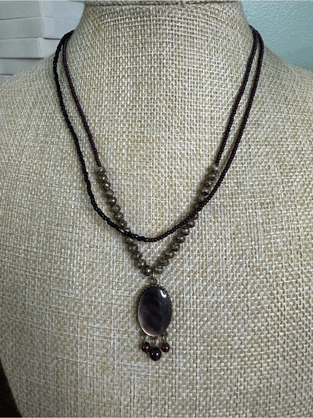 Hand Crafted Smoky Gray Shell Multi-Strand Pendant Necklace